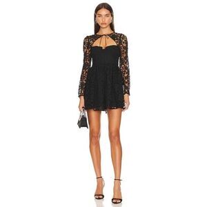 Self-Portrait Tie-neck Mini Dress in Black UK12/US8